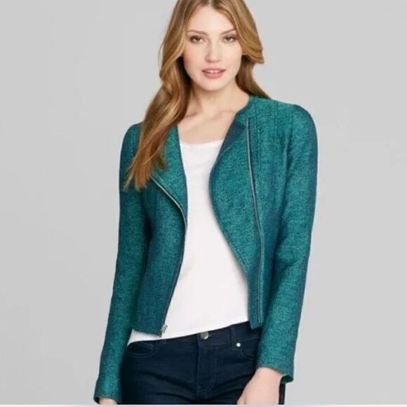 Elie Tahari Brenna Teal Moto Jacket